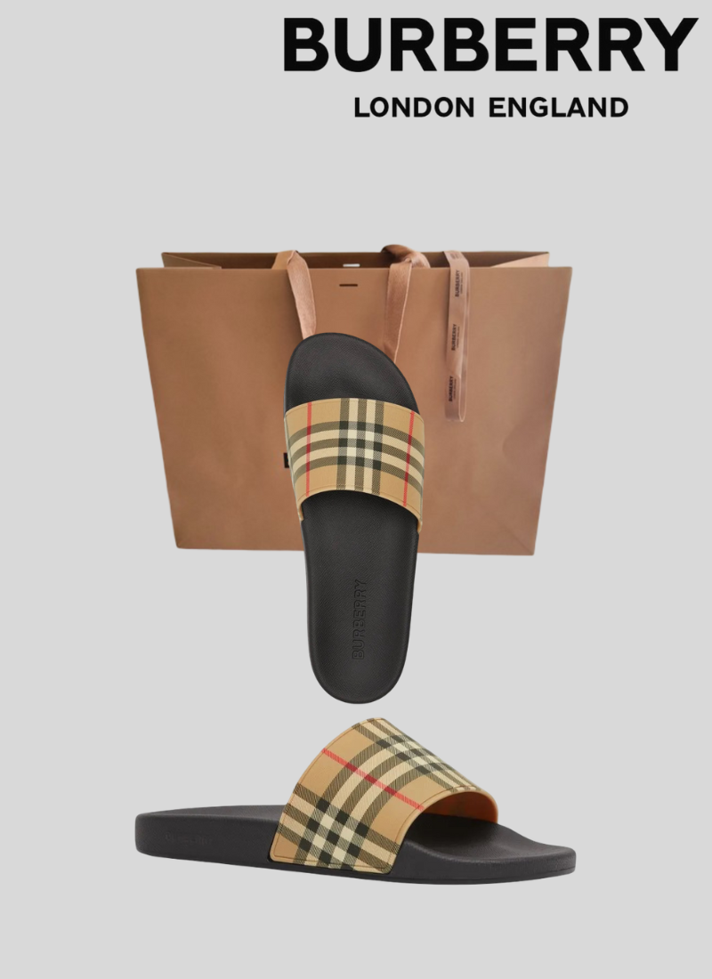 Burberry Check Slides Beige/Black